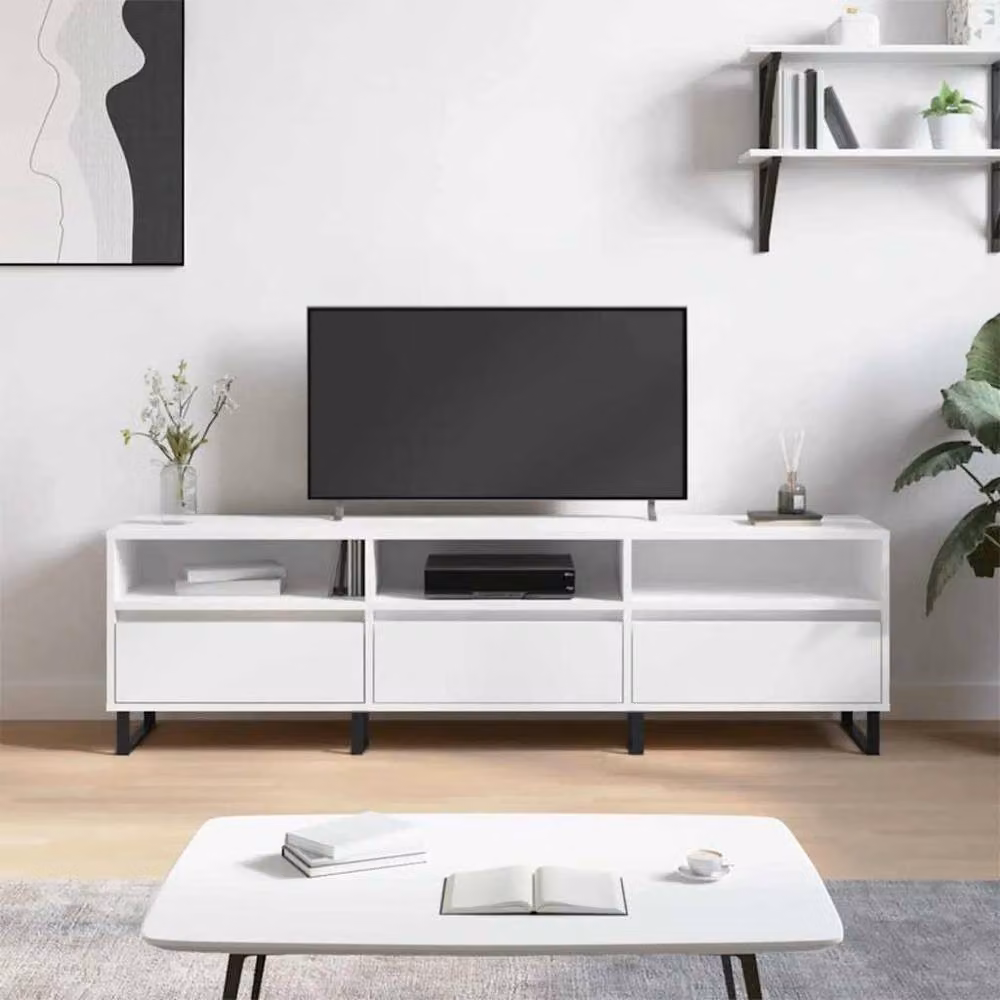 Berkfield Home White Modern TV Cabinet W: 150 cm, D: 30 cm, H: 44.5 cm – 2