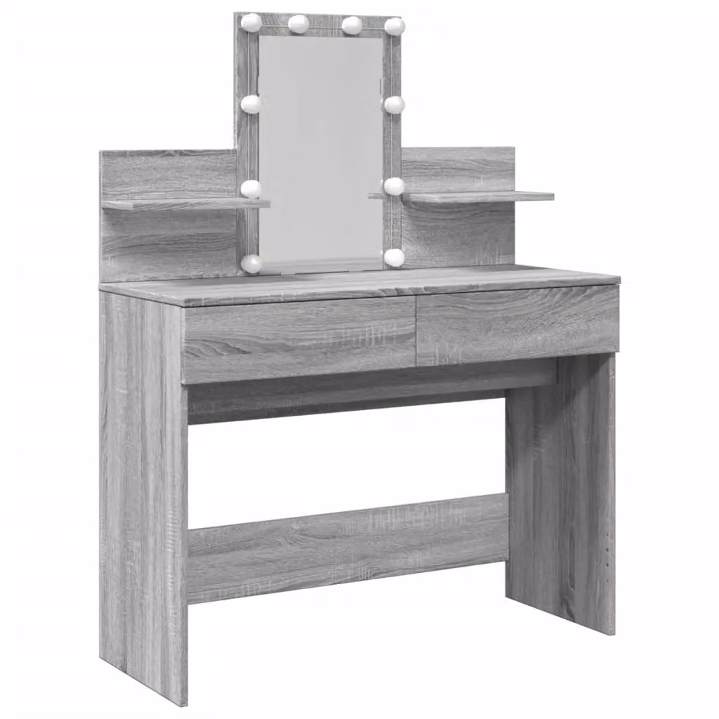 Berkfield Home Modern Grey Dressing Table with LED Hollywood Mirror W/D/H: 100 x 40 x 130 cm – 2