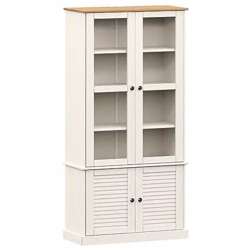 vidaXL VIGO Glass Display Cabinet in White Lacquered Solid Pine, W: 85 cm, D: 35 cm, H: 170 cm