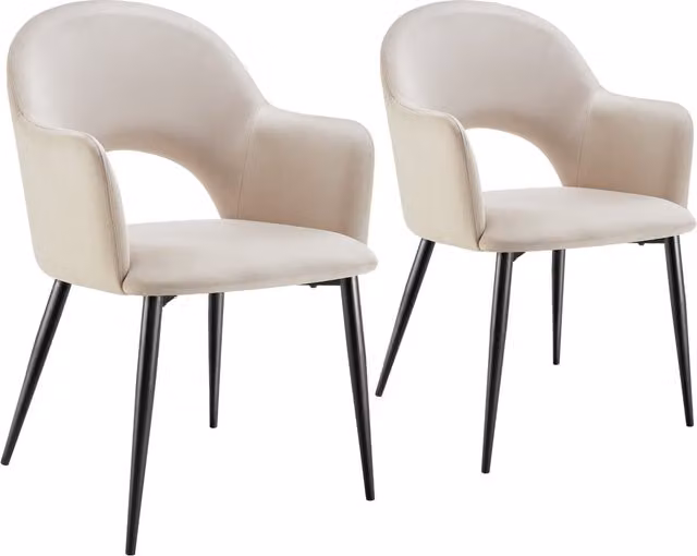Tectake Sachel Dining Chair with Armrests, Velvet Fabric, Beige/Yellow