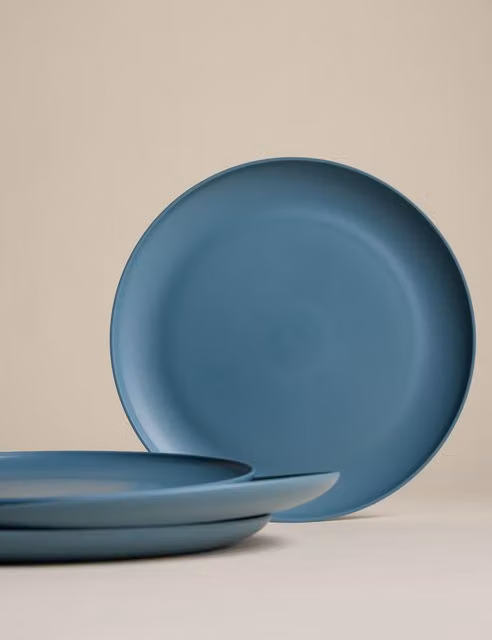 M&S Set of 4 Blue Plastic Picnic Dinner Plates