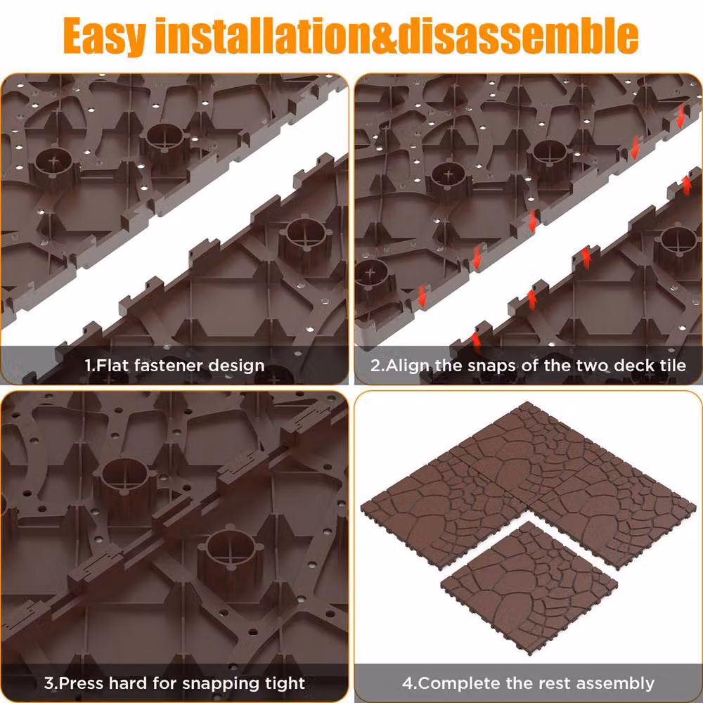 Garwarm 44 Piece Interlocking Deck Tiles for Porch, Poolside or Balcony, Brown – 7