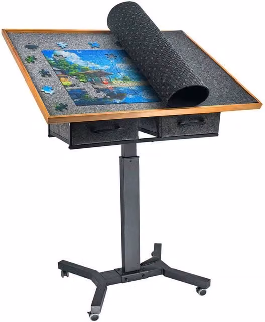 NESTLUNE Rotating and Tilting Jigsaw Puzzle Table with Height Adjustment in Black, W: 100 cm, D: 15 cm – 1