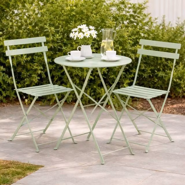 Marco Paul 3 Piece Folding Metal Bistro Set in Matt Sage Green – 1