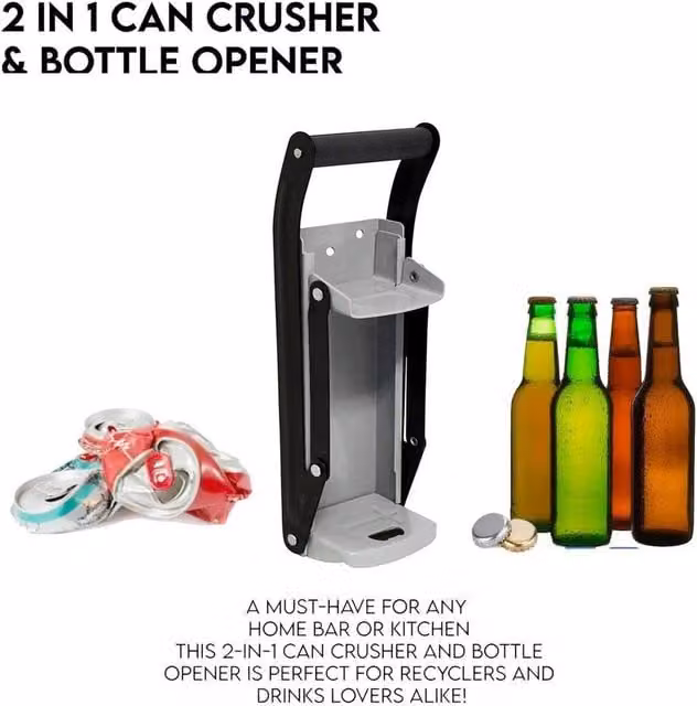 NESTLUNE Wall Mounted Metal Can Crusher for Large Beer Recycling, Grey, W: 100 cm, H: 15 cm, D: 32.5 cm