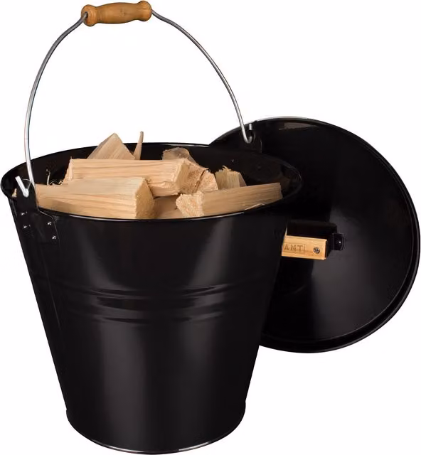 Valiant Metal Fireside Bucket with Lid and Handles in Black, 13 Litres – 1