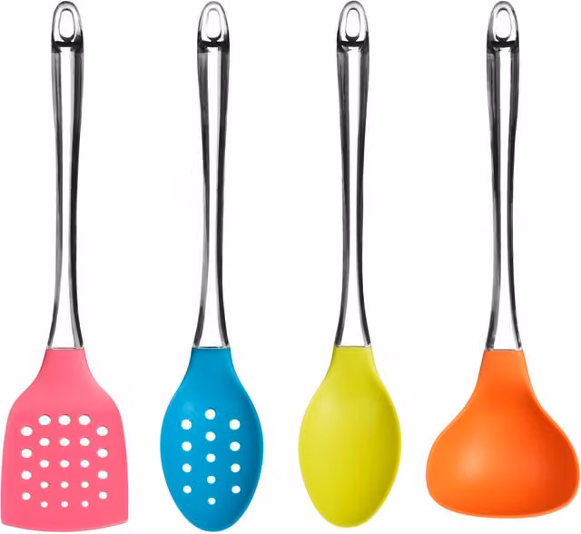Orsina 4 Piece Colourful Utensil Set with Hanging Loops, Multicolour and Transparent – 1