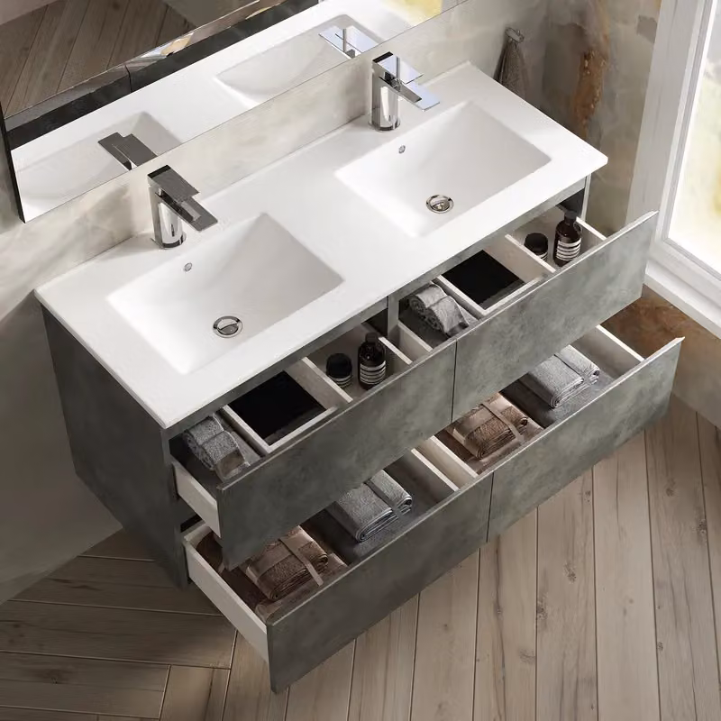 Banyetti Vatilla Wall Hung Vanity Unit with Lira Basin, Cemento Grey, W: 120 cm, H: 59 cm, D: 45 cm – 3
