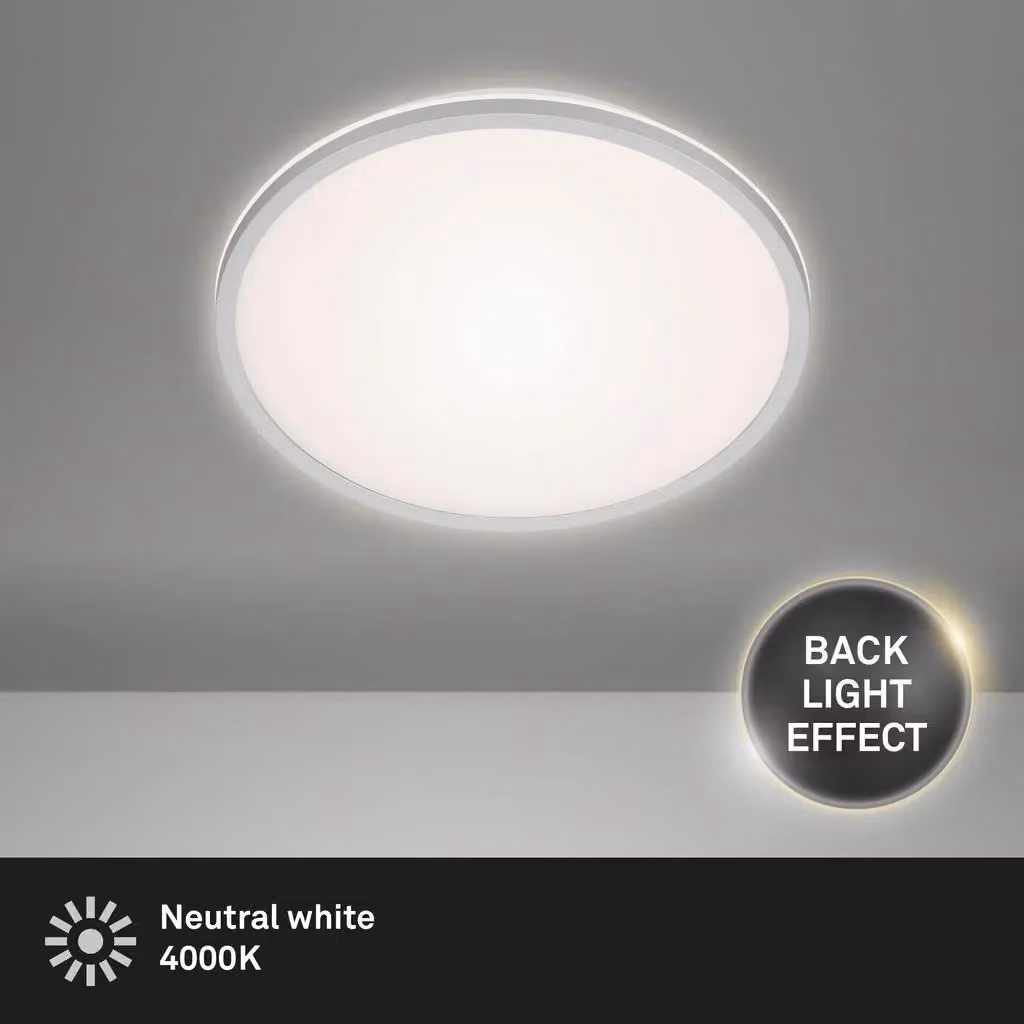 Briloner Modern Round LED Ceiling Light with Backlight Effect, White and Silver, D/H: 28 x 4.2 cm – 2