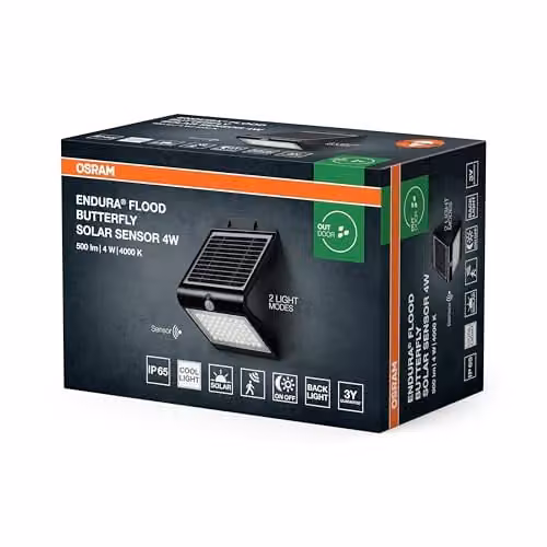 Osram Endura Solar LED Floodlight, Black, 500lm, 4W, 4000K, IP65 with Motion and Dusk Sensors – 2