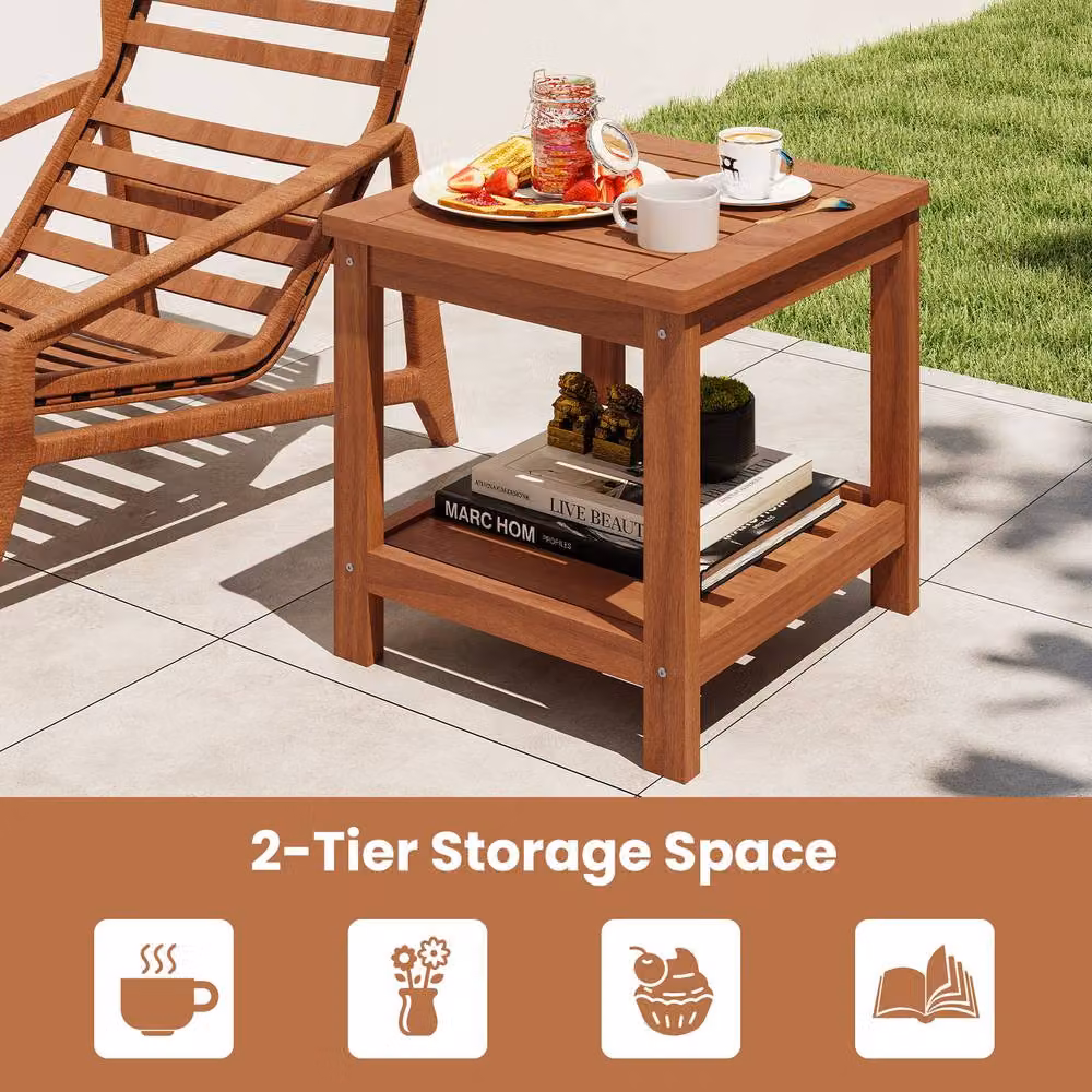 Costway Natural Solid Wood Square Patio Side Table and Outdoor Coffee Table – 5