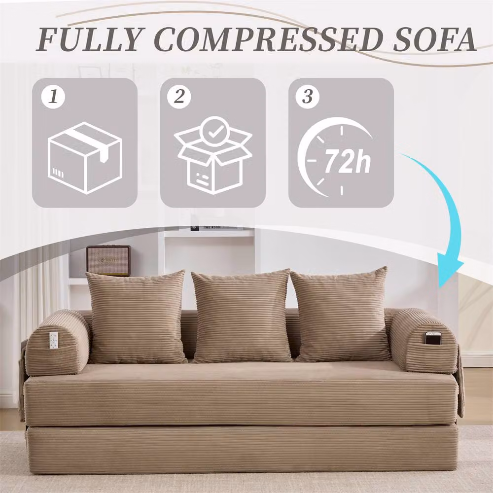 Direct Wicker 2 Pack Foldable Metal Frame Sofa with Rattan and Fabric Upholstery in Beige – 2