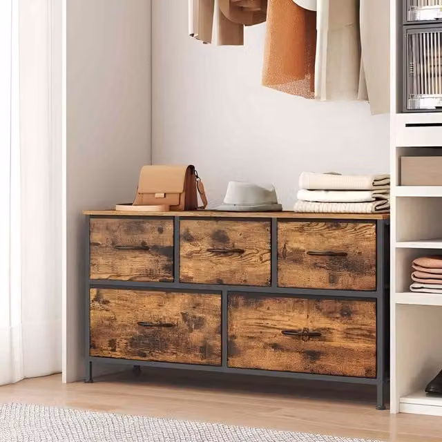 The Bazaarist 5 Drawer Fabric Storage Chest in Brown and Black