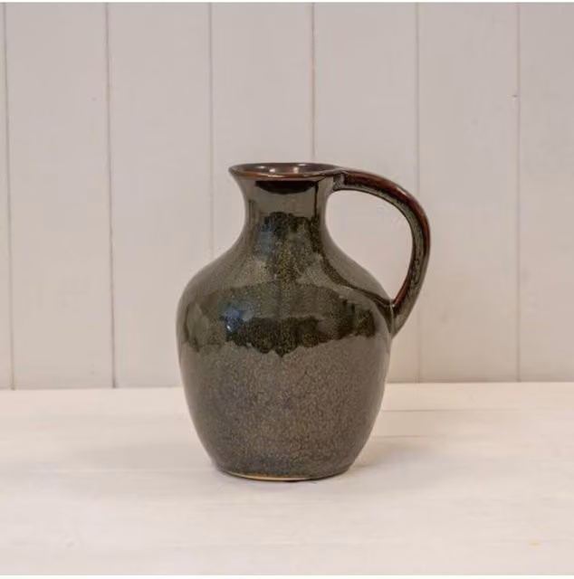 KDMD Green Ceramic Short Round Tabletop Vase with Handle