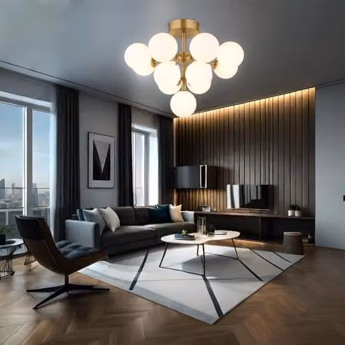 Globo Lighting Modern Gold and Glass Sphere Ceiling Light for Living Rooms, Diameter: 56 cm, 13 Bulbs