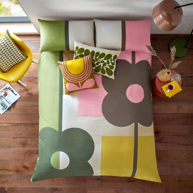 Orla Kiely Abacus Block Multicolour Cotton Percale Duvet Cover and Pillowcase Set