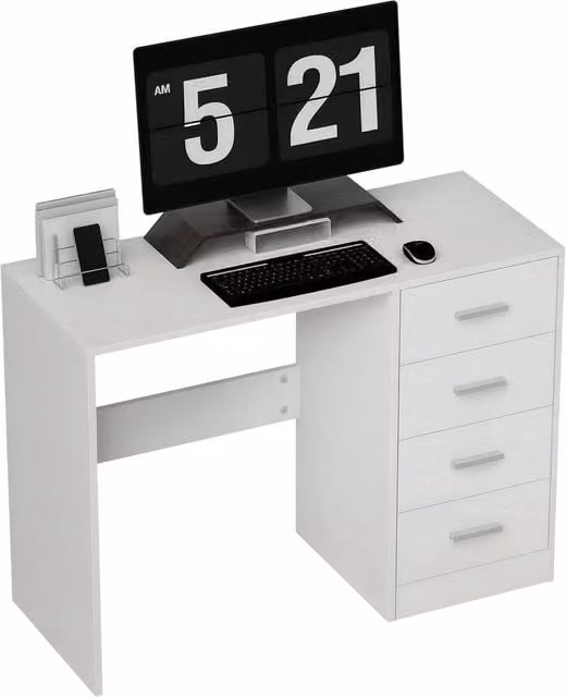 Kelvenix Modern White Computer Writing Desk with 4 Drawers for Home Office