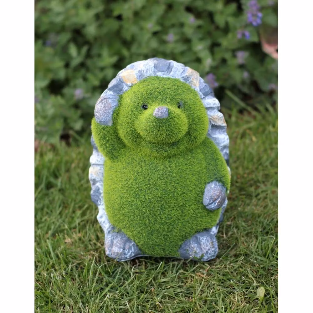 NESTLUNE Hedgehog Animal Flocked Grass Effect Outdoor Sculpture, Green and Multicolour, H 100 cm x W 15 cm x D 15 cm – 3