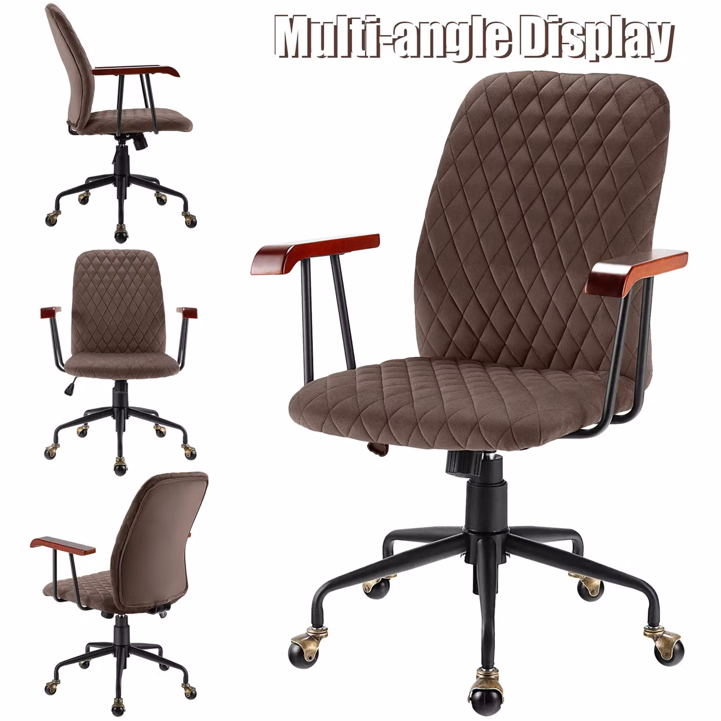 Costway Brown Velvet Swivel Rocking Leisure Chair with Adjustable Weight and Armrests for Home Office – 4
