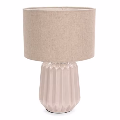ValueLights Beige Ceramic Table Lamp with Fabric Cylinder Shade