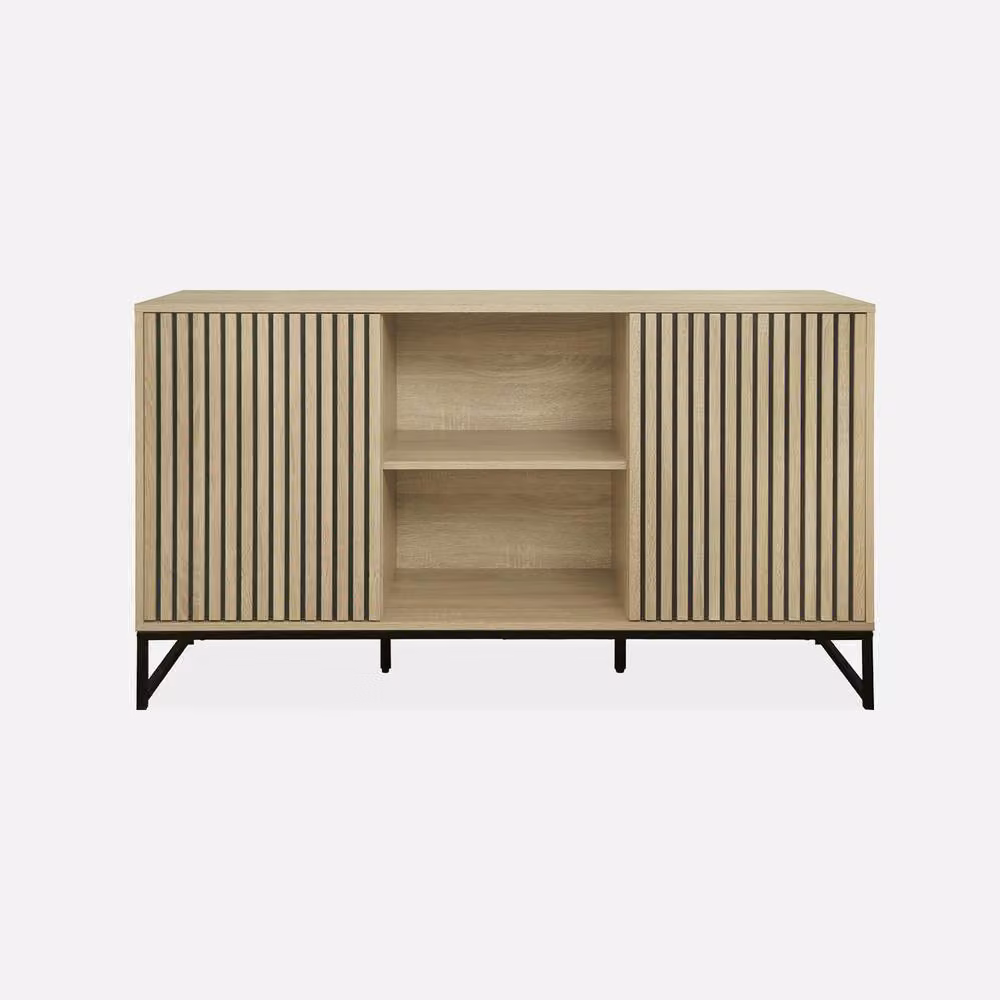sweeek Contemporary Sideboard with 2 Doors in Light Brown and Black, W: 140 cm – 2