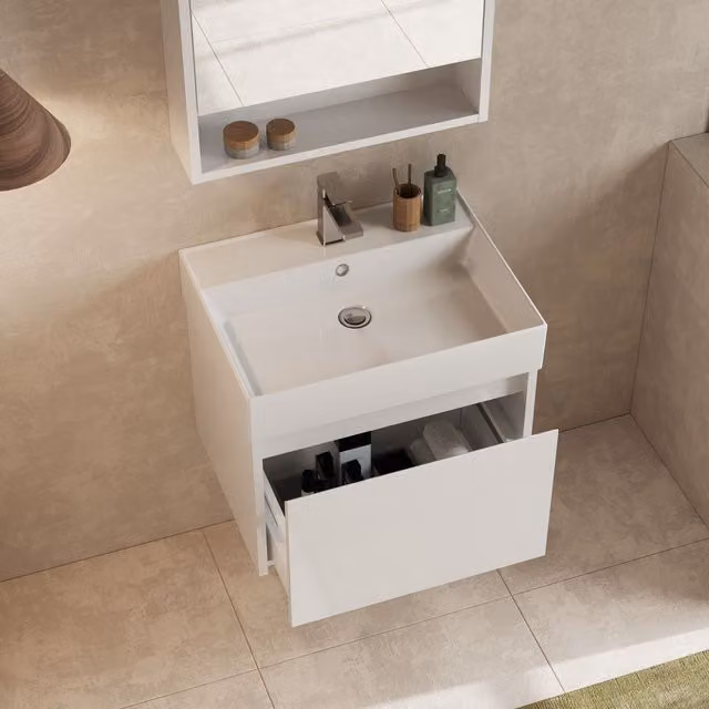 Banyetti Mino 600mm Wall-Hung Vanity Unit with Veneto 1 Basin in Gloss White