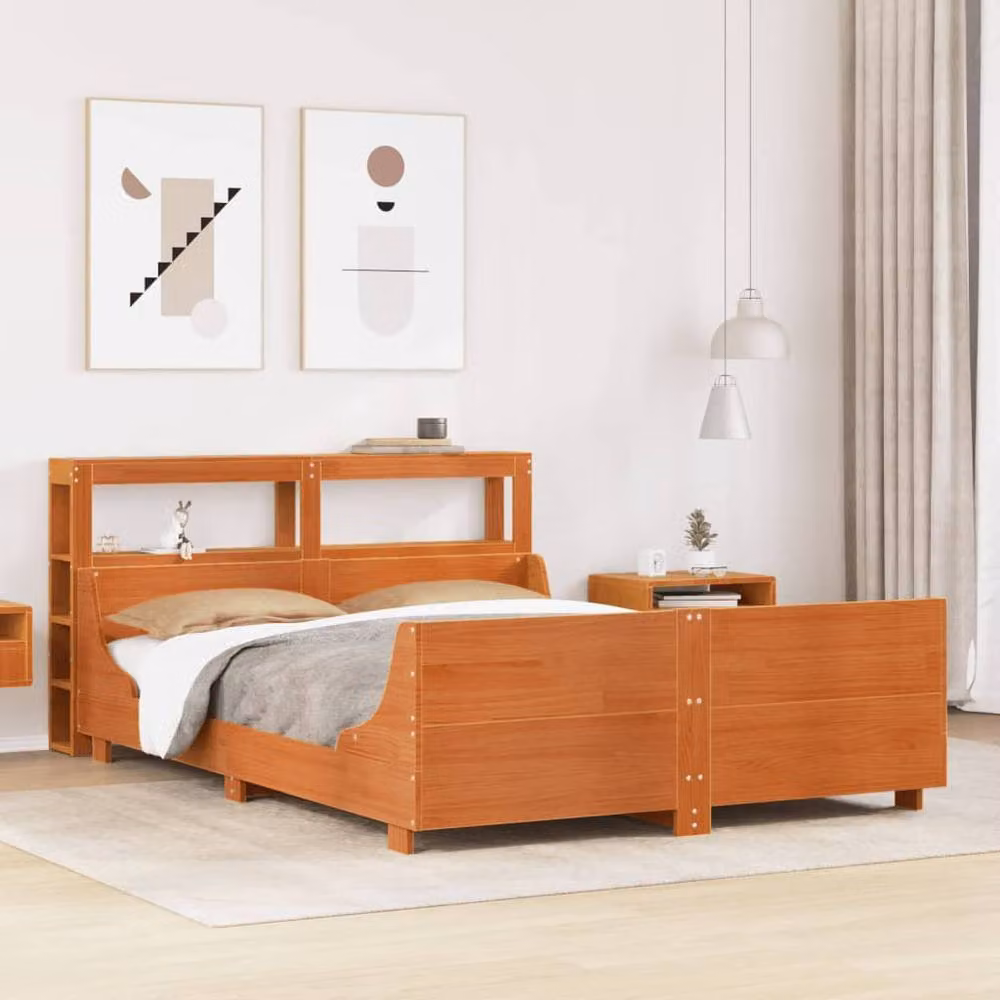 Berkfield Home Sleek King Size Bed Frame in Waxed Brown Solid Pine Wood, W/D/H: 150 x 200 cm – 2