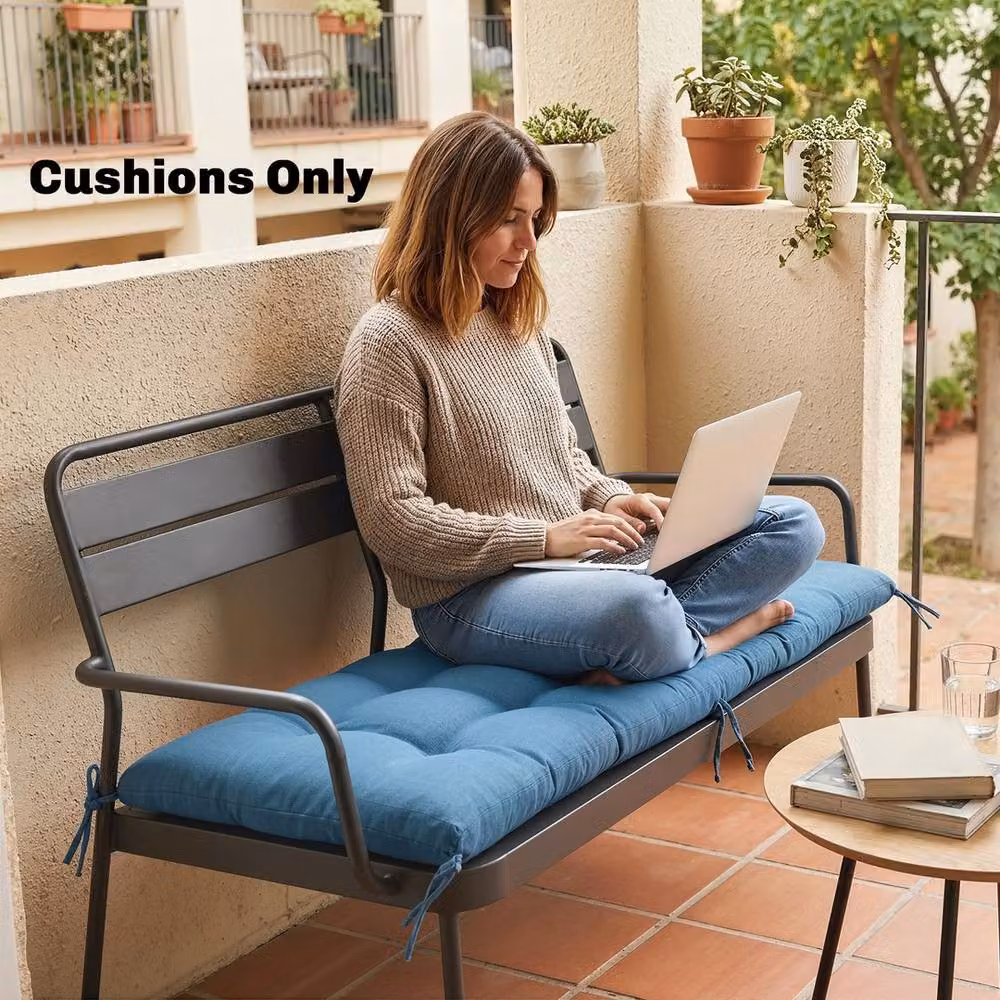 FORGEVIO Blue Foam Sun Lounger Cushion with Ties, UV-Resistant and Water-Repellent Outdoor Fabric – 5