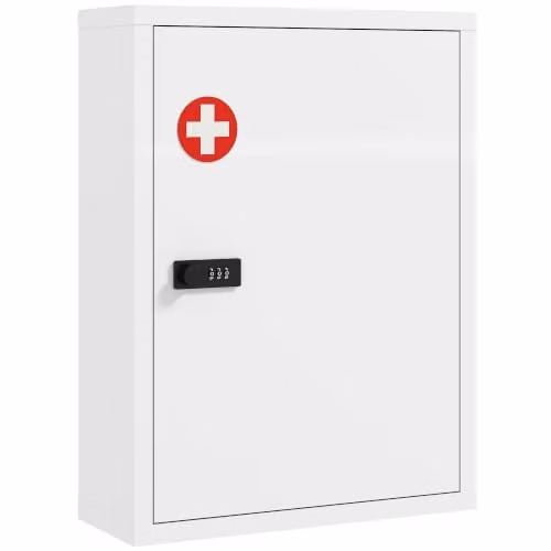 HOMCOM Wall Mounted White Bathroom Medicine Cabinet with Combination Lock and Internal Shelves, W/D/H: 53.5 x 40 x 15 cm