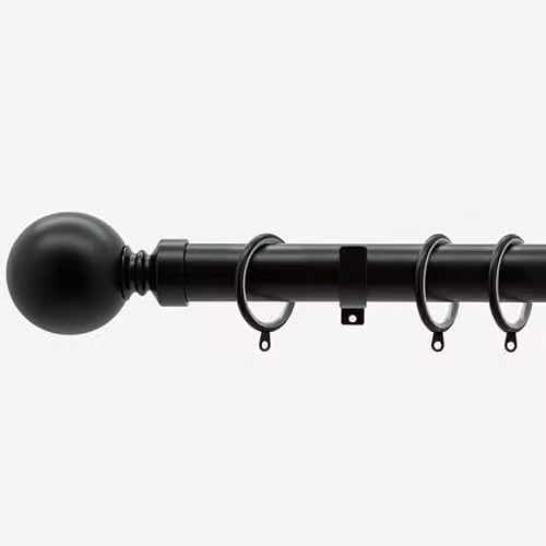 New Edge Blinds Matt Black 28mm Ball Metal Curtain Pole, Length: 200 cm – 2