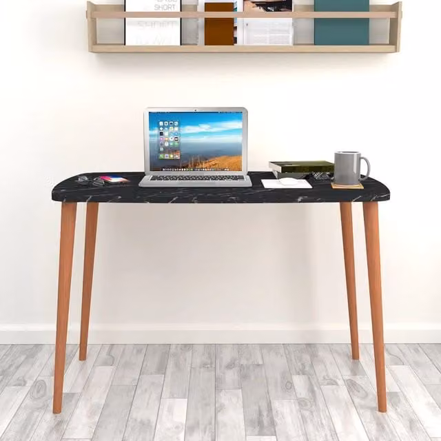 EONLION Black Scandi Writing Desk with Solid Wood and MDF Construction, W: 105 cm, D: 60 cm, H: 70 cm