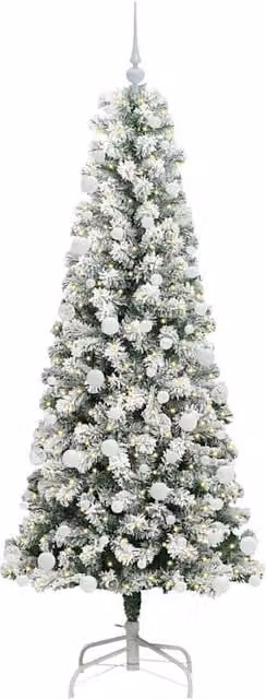 Berkfield Home Realistic Artificial Hinged Christmas Tree in Green and White, Height: 180 cm