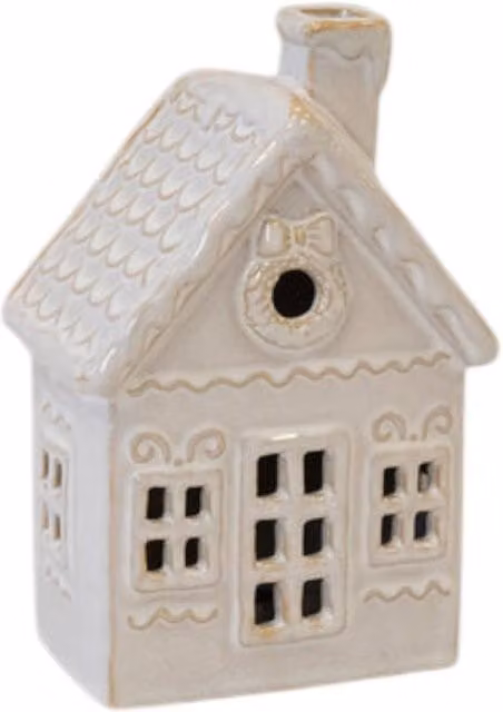 Four Candle Large White Ceramic LED Christmas Decorated Tabletop House