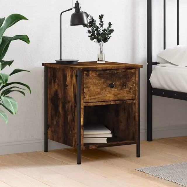 Berkfield Home Smoked Oak Bedside Cabinet in Brown, W/D/H: 40 x 42 x 50 cm