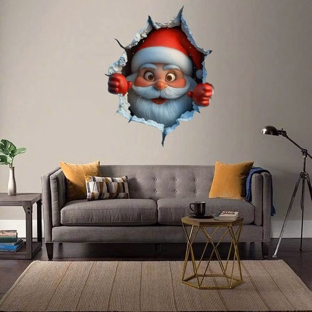 SPETLEK 3D Look Wall-Breaking Santa Claus Christmas Adhesive Sticker, Multicolour, 0.6m2 – 2