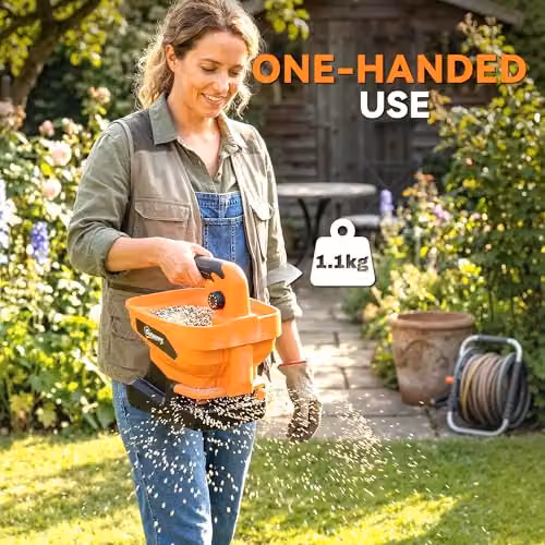 Outsunny Cordless Handheld Seed Spreader with Rechargeable Battery, Orange – 9