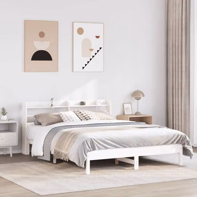 Berkfield Home White Solid Wood Pine Double Bed Frame W: 135 cm, L: 190 cm – 1