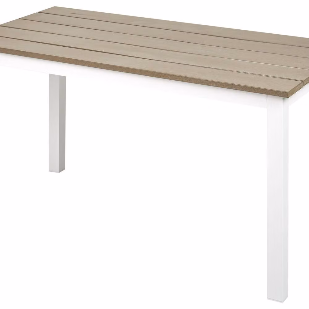 Wyld and Coco Modern Coffee Table with White Powder Coated Aluminium Frame and Brown Striped Plastic Wood Top, W: 96 cm, D: 52 cm – 2