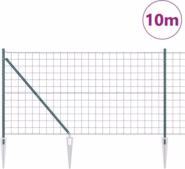 Berkfield Home Green Euro Fence with 7 Spike Posts, Galvanised Steel, W: 10 m, H: 1.2 m