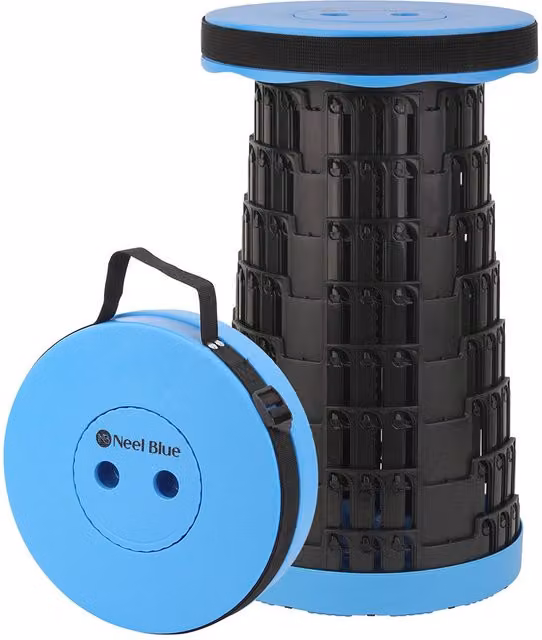 Neel Blue Foldable Telescopic Stool, Portable Collapsible Camping Stool in Blue