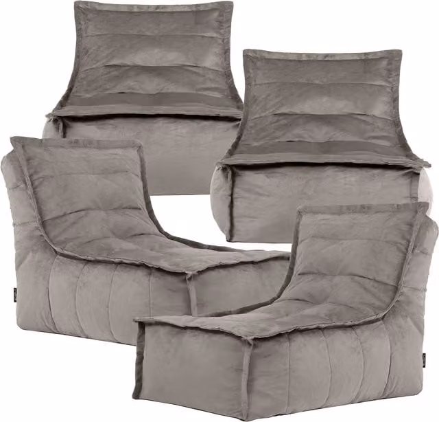 icon Dolce Velvet Bean Bag Lounger Set of 4, Grey