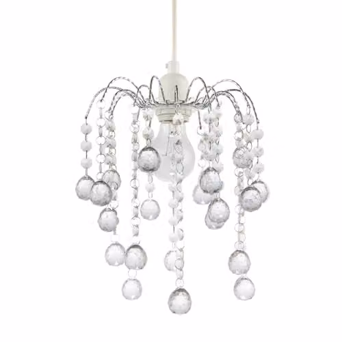 Happy Homewares Chic Waterfall Pendant Light Shade with Clear Acrylic Spheres and Beads in Chrome and Silver, W: 26 cm, H: 22 cm – 1