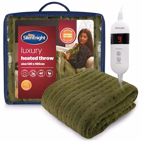 Silentnight Comfort Control Luxury Fleece Electric Heated Throw Blanket in Olive Green, W/D/H: 120 x 160 cm – 2