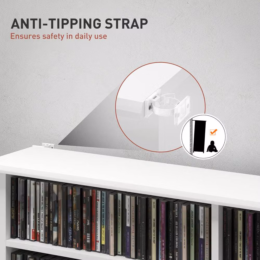 Rolipo Modern White Wall Mounted CD DVD Media Storage Shelf with Adjustable Shelves and Back Panel – 6