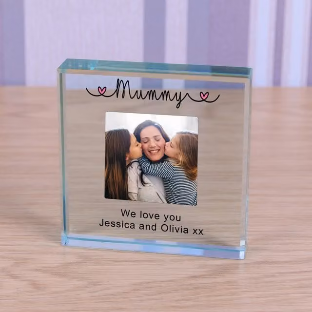 Uniqueful Personalised Mummy Glass Token Mothers Day Gift in Transparent and Beige