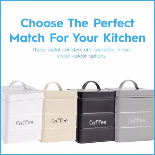 Harbour Housewares 3-Piece Metal Tea Coffee Sugar Canister Set in Black with Airtight Lids – 3