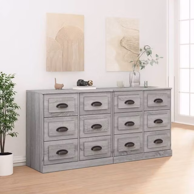 Berkfield Home Set of 2 Grey Sonoma Sideboards in Matt MDF