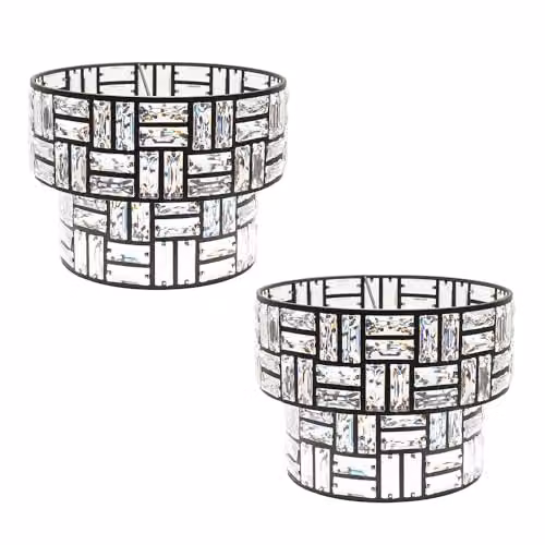 ValueLights Pair of Easy Fit Black and Transparent Acrylic Jewel Tiered Drum Lampshades, Shade Width: 27 cm – 1