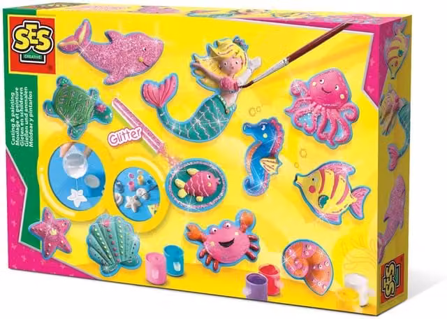 SES CREATIVE Childrens Ocean Animals Plaster Casting and Painting Set, Multicolour