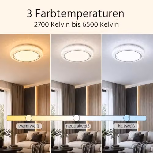 Netlighting Globo Lighting Modern LED Ring Ceiling Light in White and Chrome with Crystals, 24W, 1600 Lumen, Diameter: 40 cm – 4